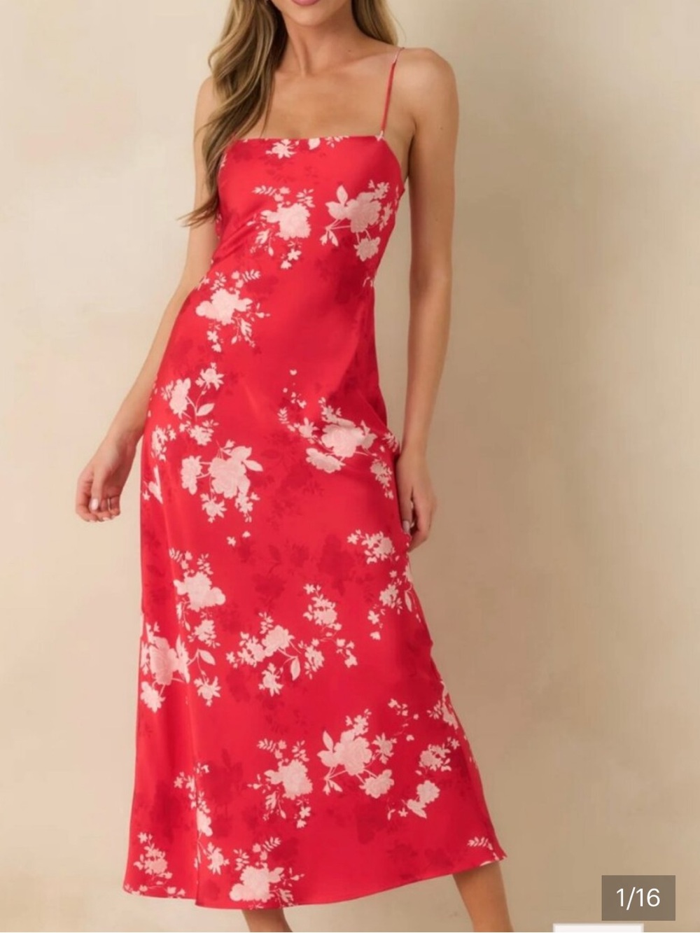 Z Supply Red Floral Maxi Dress with White Bloom Print EUC